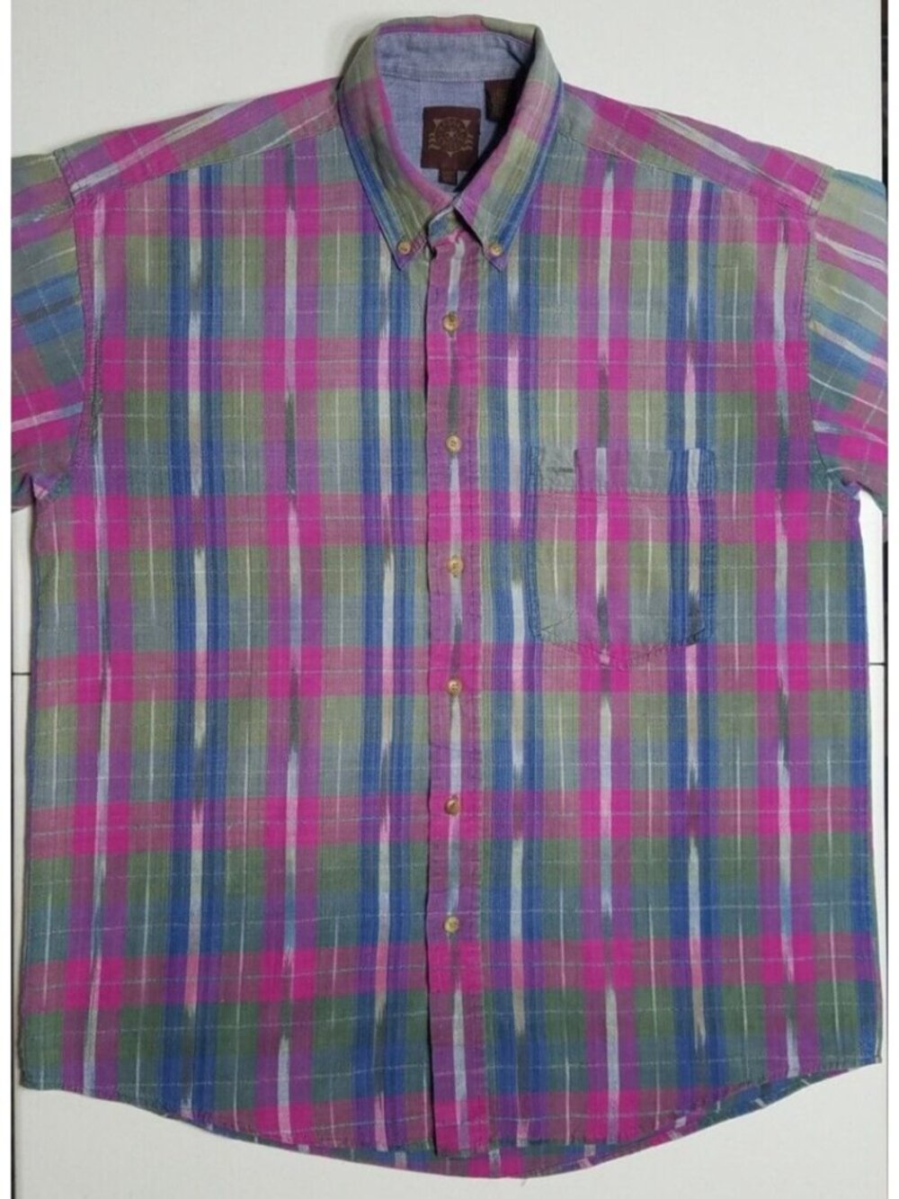 Haggar Casuals Short Sleeve Button Down Pop Art Plaid Weekend Party Shirt Men M